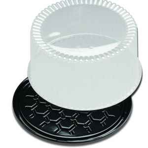 12" Round Black PS Cake Base w/ Fluted Dome for 10" Cake, 2-3 layers