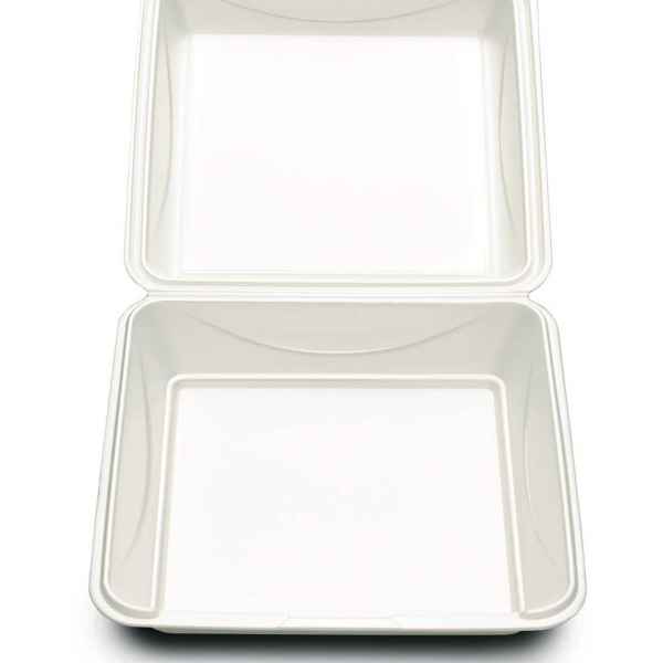 Enviroware® 9" Square White PS Hinge, 49 oz.