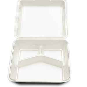 Enviroware® 9" Square White PS 3-Comp. Hinge