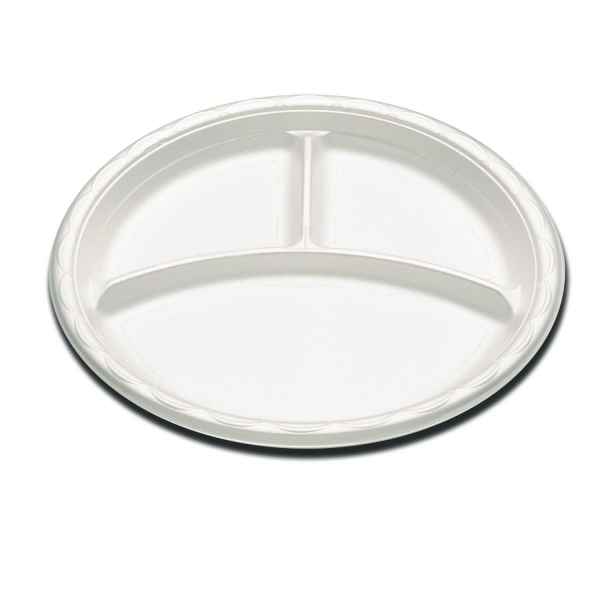 Enviroware® 10" Round White PS 3-Comp. Plate