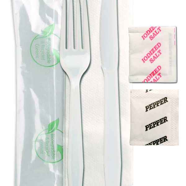 Enviroware Pearl PS Fork, Knife, Salt & Pepper, Wrapped