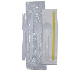 Monarch White PS Fork, Knife, Senate Spoon, Flex Straw, Napkin