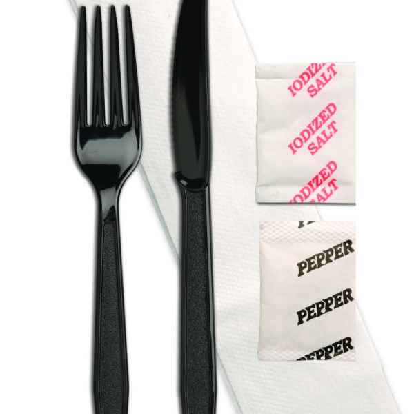 Monarch Ebony PS Fork, Knife, Napkin, Salt & Pepper