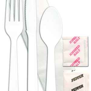 Monarch™ White PS Fork, Knife, Teaspoon, Napkin, Salt & Pepper