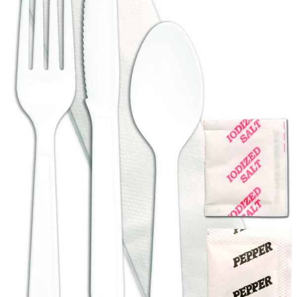 Monarch™ White PS Fork, Knife, Teaspoon, Napkin, Salt & Pepper