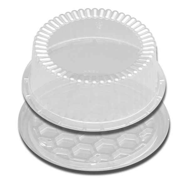 9" Round Clear PS Cake Base w/ Fluted Dome for 7" Cake, 1-2 layers