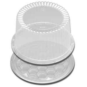 9" Round Heavy Weight PS Clear Cake Base w/ Fluted Dome for 7" Cake, 2-3 layers