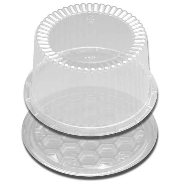 9" Round Heavy Weight PS Clear Cake Base w/ Fluted Dome for 7" Cake, 2-3 layers