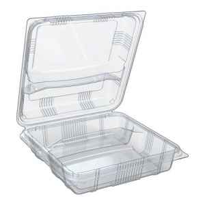 9" x 9.3" Clear PS 2-comp. Hinge & Lid, 52 oz.