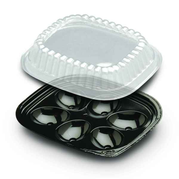 QuikPak® 7" x 6" Black PET 6-Comp. Egg Container w/Scalloped Dome Lid