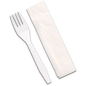 Senate™ White PP Fork & 10" x10" 1-ply Napkin