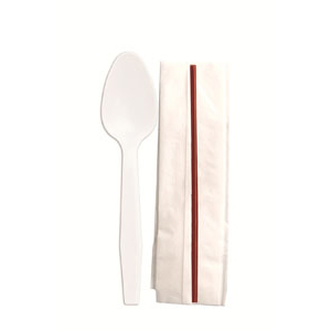 Senate™ White PP Teaspoon, 5.75" Milkstraw & 10" x 10" 1-Ply Napkin