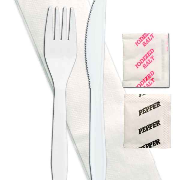 Senate™ White PP Fork, Knife, 13X17 Napkin, Salt & Pepper, 250 ct.