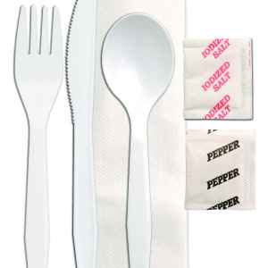 Senate™ White PP Fork, Knife, Teaspoon, 2-Ply 13X17 Napkin, Salt & Pepper