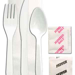 Senate White PP Fork, Knife, Teaspoon, 13X17 1-Ply Napkin, Salt & Pepper
