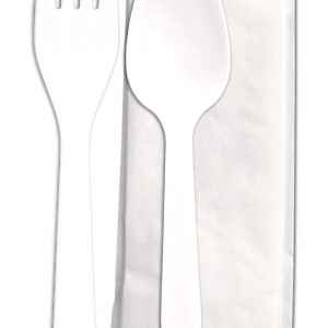 Senate™ White PP Fork, Teaspoon & Napkin