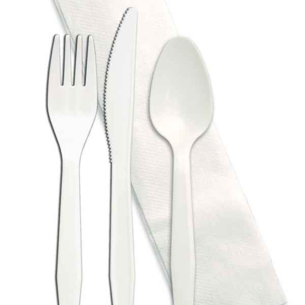 Senate™ White PP Fork, Knife, Teaspoon & Napkin, 500 ct.