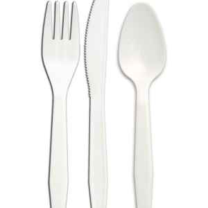 Senate White PP Fork, Knife & Teaspoon, Wrapped