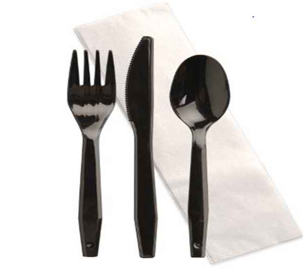 Senate™ Ebony PP Fork, Knife, Teaspoon & 1-Ply Napkin