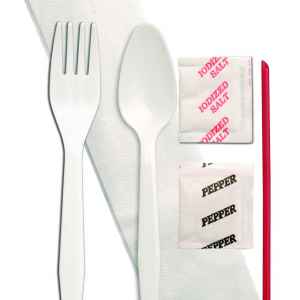 Senate™ White PP Fork, Teaspooon, Spike straw, Napkin, Salt & Pepper