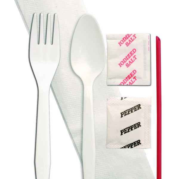 Senate™ White PP Fork, Teaspooon, Spike straw, Napkin, Salt & Pepper