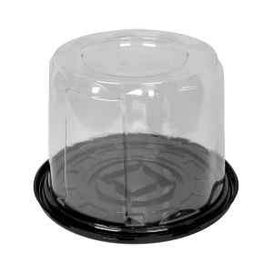8" Round Black PET Cake Base w/5.5" Scalloped PET Dome